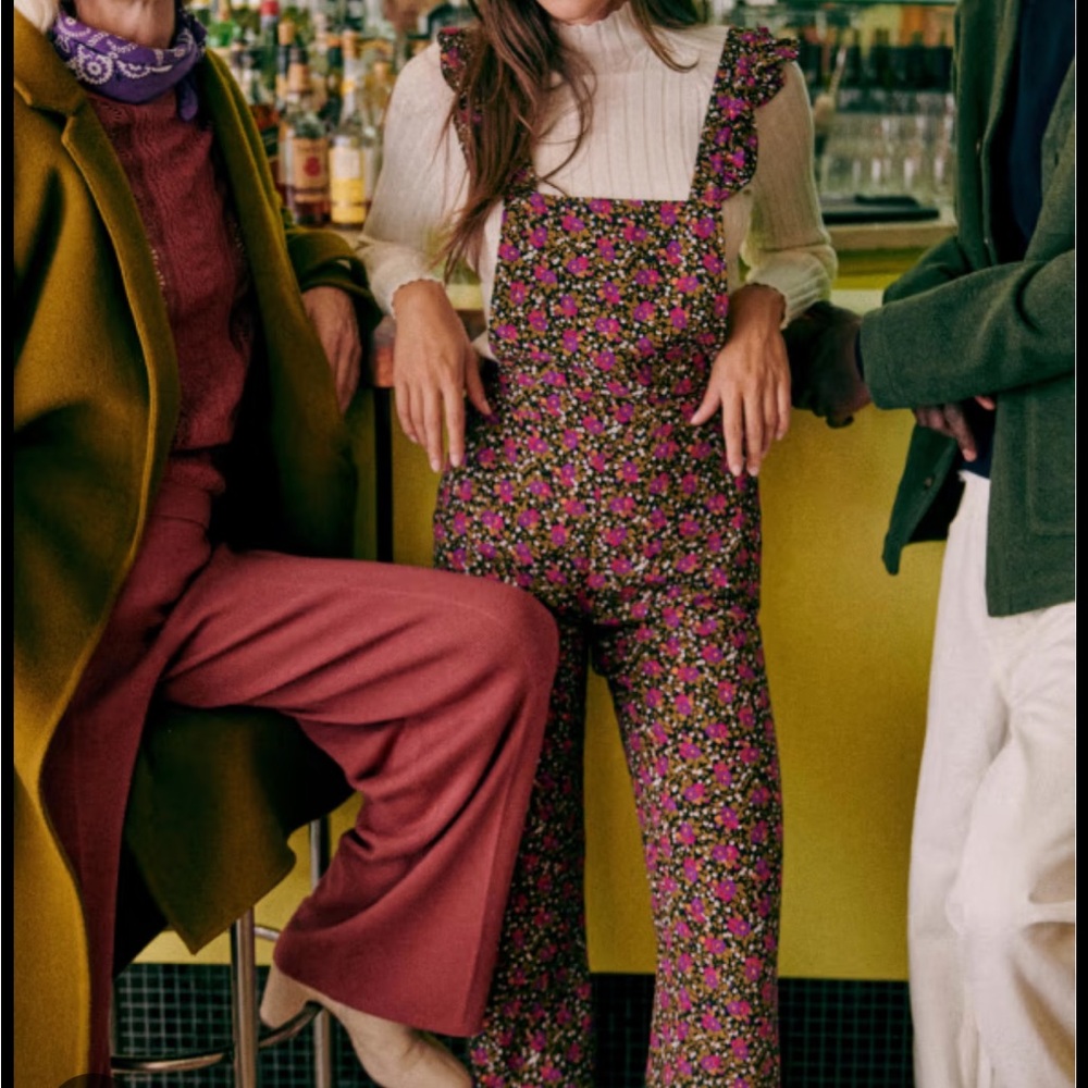 Sézane Floral Jumpsuit with Ruffle Straps